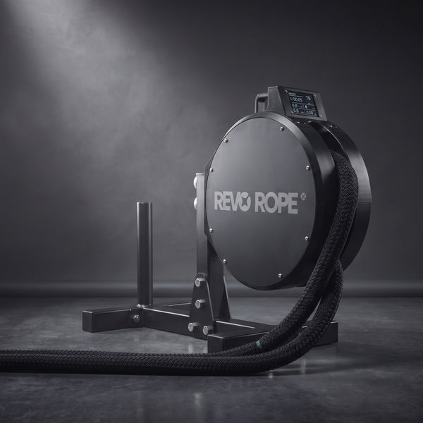 Revo Rope Tech con pantalla, montada en su soporte de suelo
