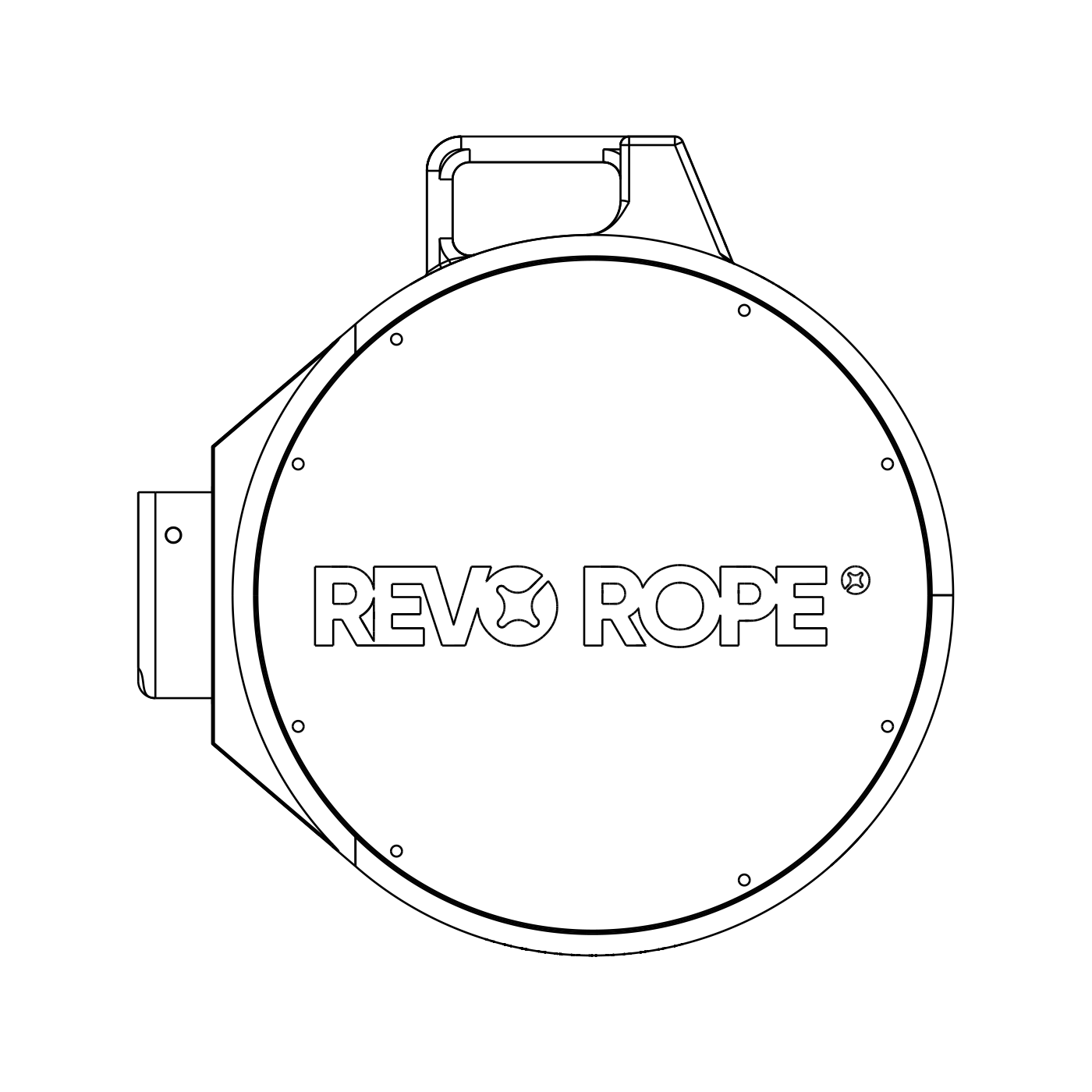 Plano de la Revo Rope por la cara del tambor, derivado del CAD de fabricación: 50 centímetros de alto por 50 de fondo.
